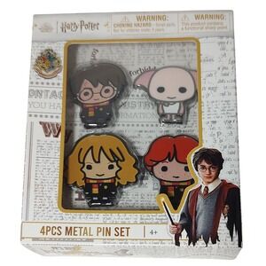 New Harry Potter Enamel Metal Pin Set Dobby Hermione Ron Weasley Four Piece 2024